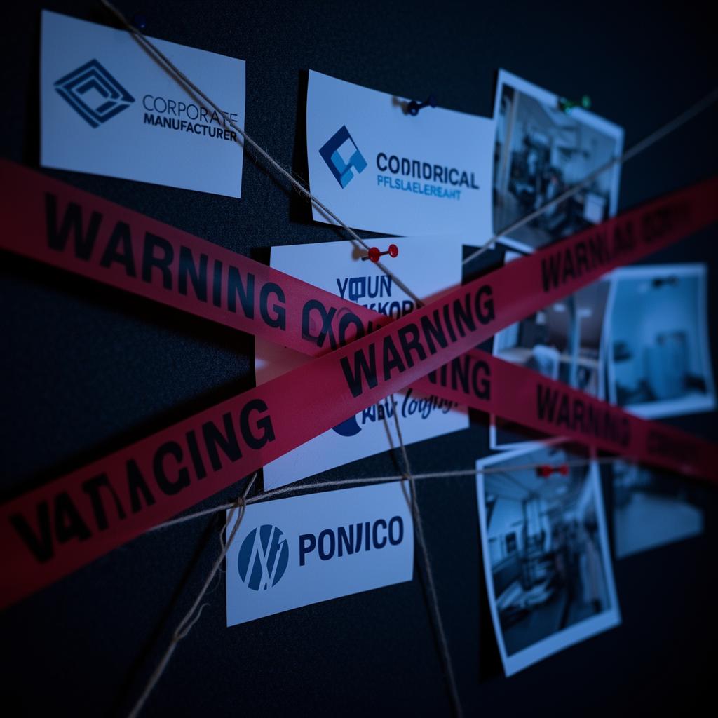 Investigation board showing HVAC manufacturer connections and brand ownership in the Big Seven price-fixing case