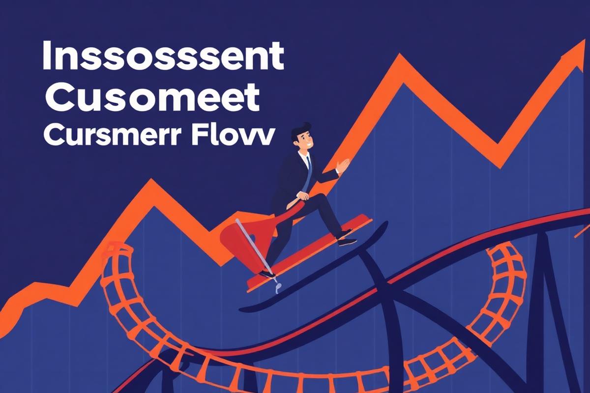 Business owner experiencing the ups and downs of inconsistent customer flow like a rollercoaster