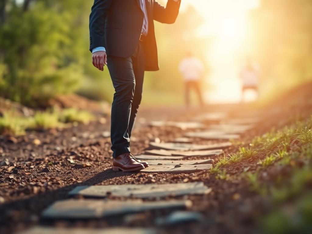 Business owner taking the first step on the path to success