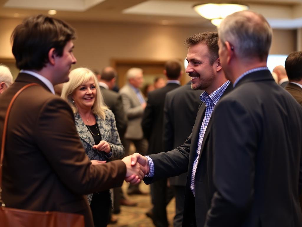Business owner networking at local chamber of commerce event