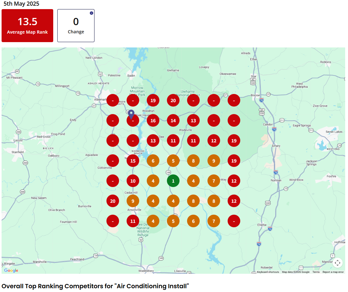 Before GBP ranking for "AC Install" in HVAC Contractor, North Carolina