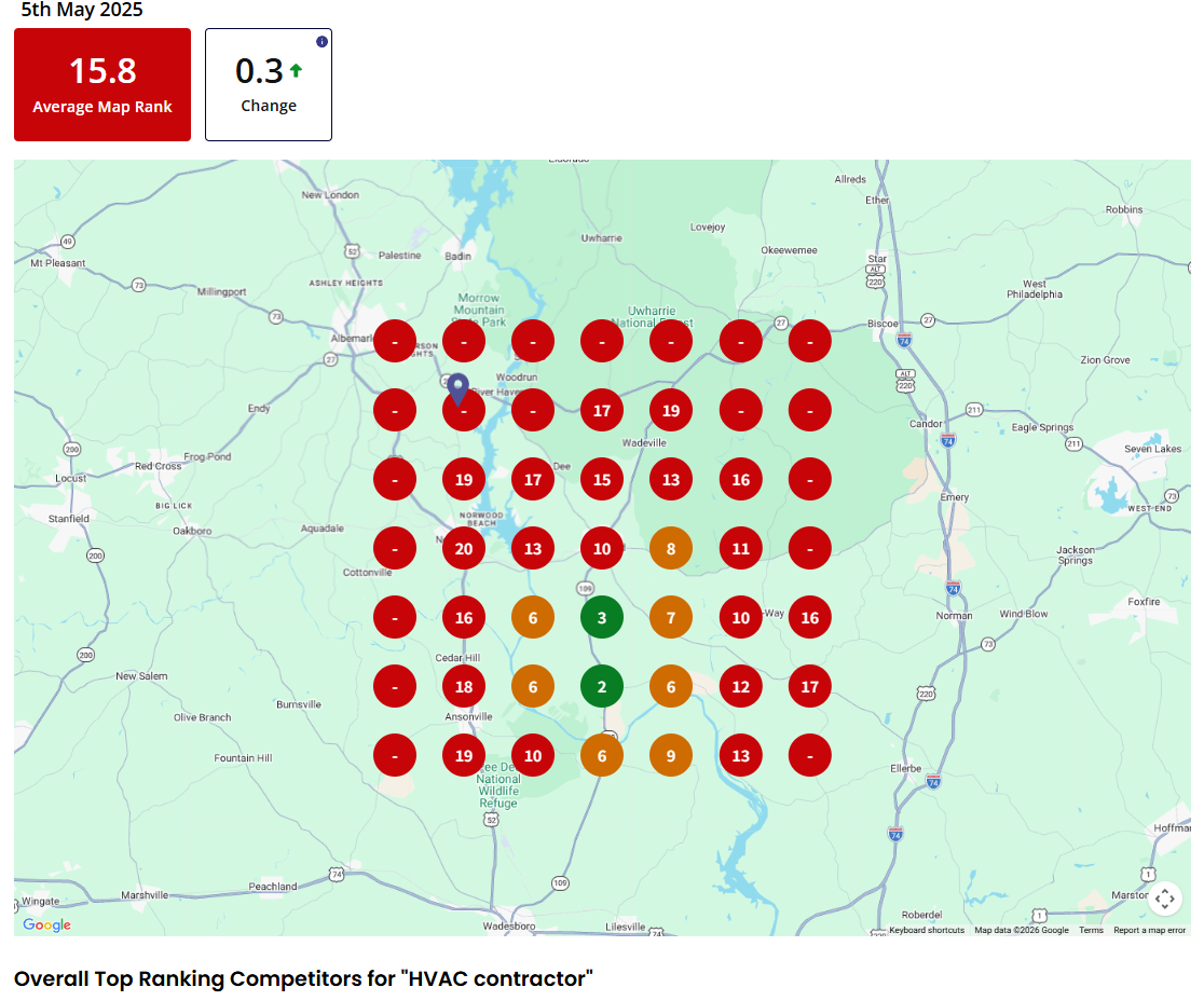 Before GBP ranking for "HVAC Contractor" in HVAC Contractor, North Carolina