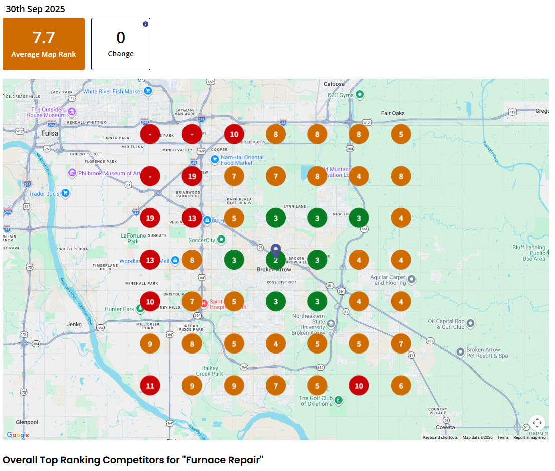 Before GBP ranking for "Furnace Repair" in HVAC Contractor, Oklahoma