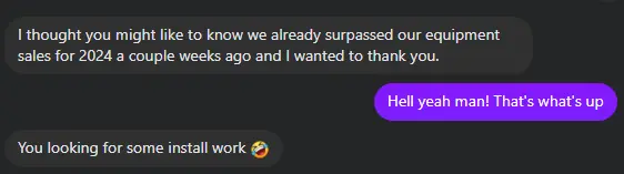 Client testimonial message