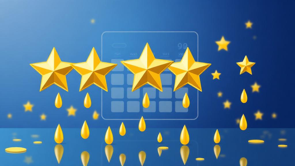 Five star reviews dripping consistently over time with calendar showing steady review pattern