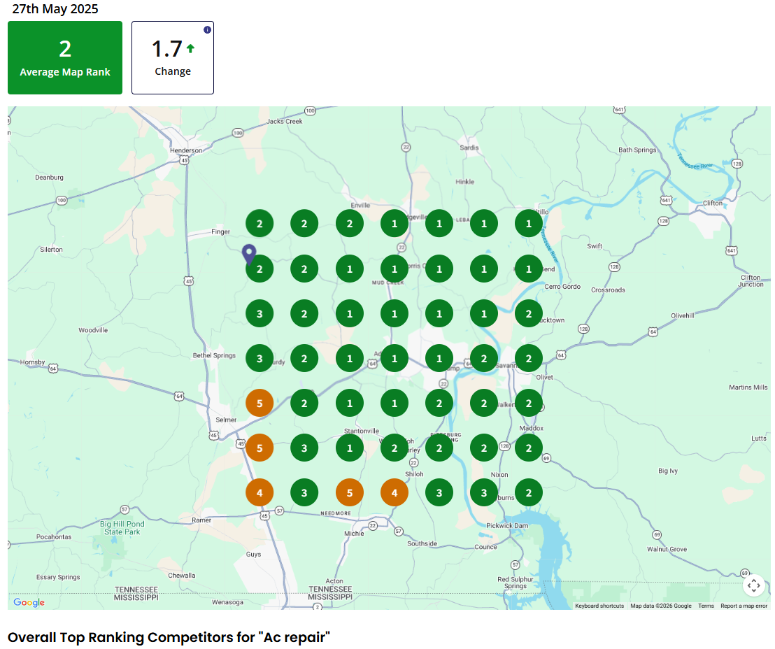 GBP ranking result for AC Repair, HVAC Contractor in Tennessee
