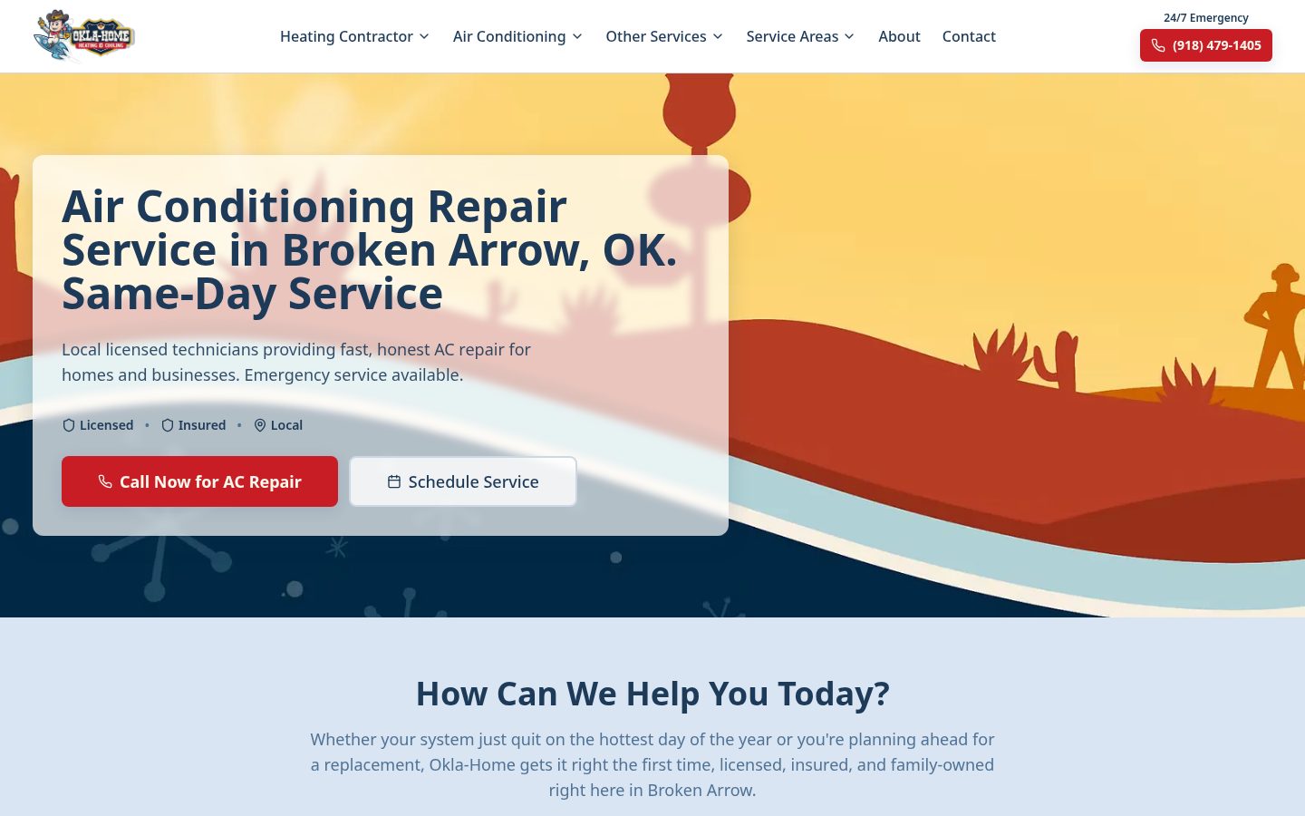 Okla-Home Heating & Cooling website - built by Upward Bound Media